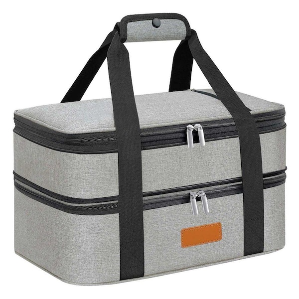 1-Piece Grey Double Insulated Casserole Carrier Set for Hot or Cold Food Transport, Picnic, Party, Beach Use