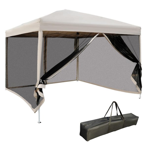 ITOPFOX 10 ft. x 10 ft. Beige Pop Up Canopy Tent Height Adjustable with Netting, Carry Bag for Outdoor, Garden, Patio