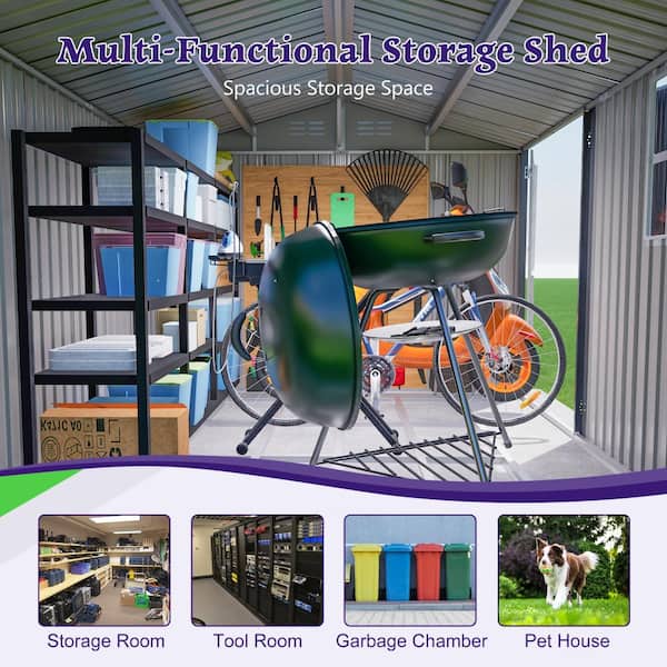 8 ft. W x 10 ft. D Metal Outdoor Storage Shed with Lockable Doors
