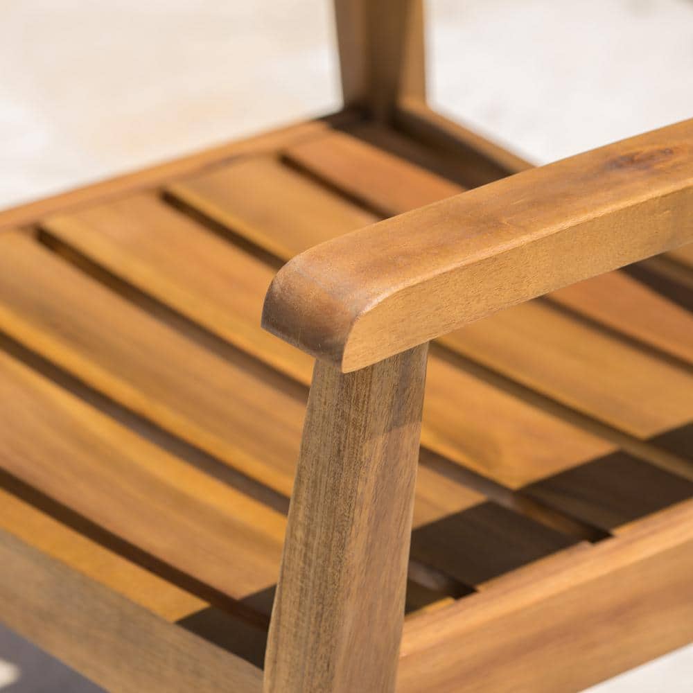 Teak Brown Wood Slatted Outdoor Dining Armchair Set