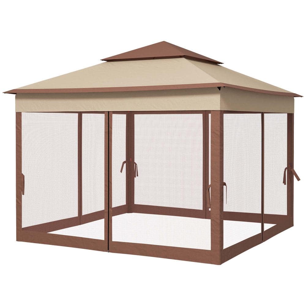 11 ft. W x 11 ft. D Outdoor Patio Pop Up Canopy Gazebo Shelter with Zipper Netting, Carry Bag, Khaki price history on PriceWatchPro