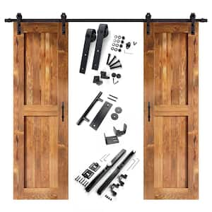 24 in. x 84 in. H-Frame Early American Double Pine Wood Interior Sliding Barn Door with Hardware Kit Non-Bypass