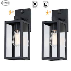 Martin 14.1 in.Matte Black Motion Sensor Dusk to Dawn Outdoor Hardwired Wall Lantern Scone w/ No Bulbs Included (2-Pack)