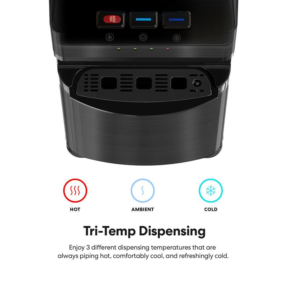 Brio Black Stainless Steel Bottom Loading Water Dispenser with UV Self-Cleaning