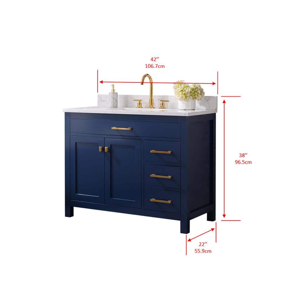 Navy Blue 42" Freestanding Solid Wood Bathroom Vanity