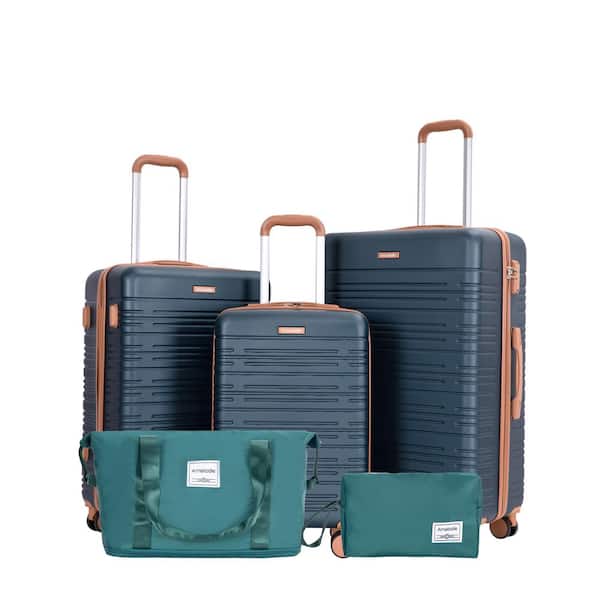 5-Piece Dark Green ABS Hardside Spinner Luggage Set with Travel Bag and Toiletry Bag (20/24/28 in. )