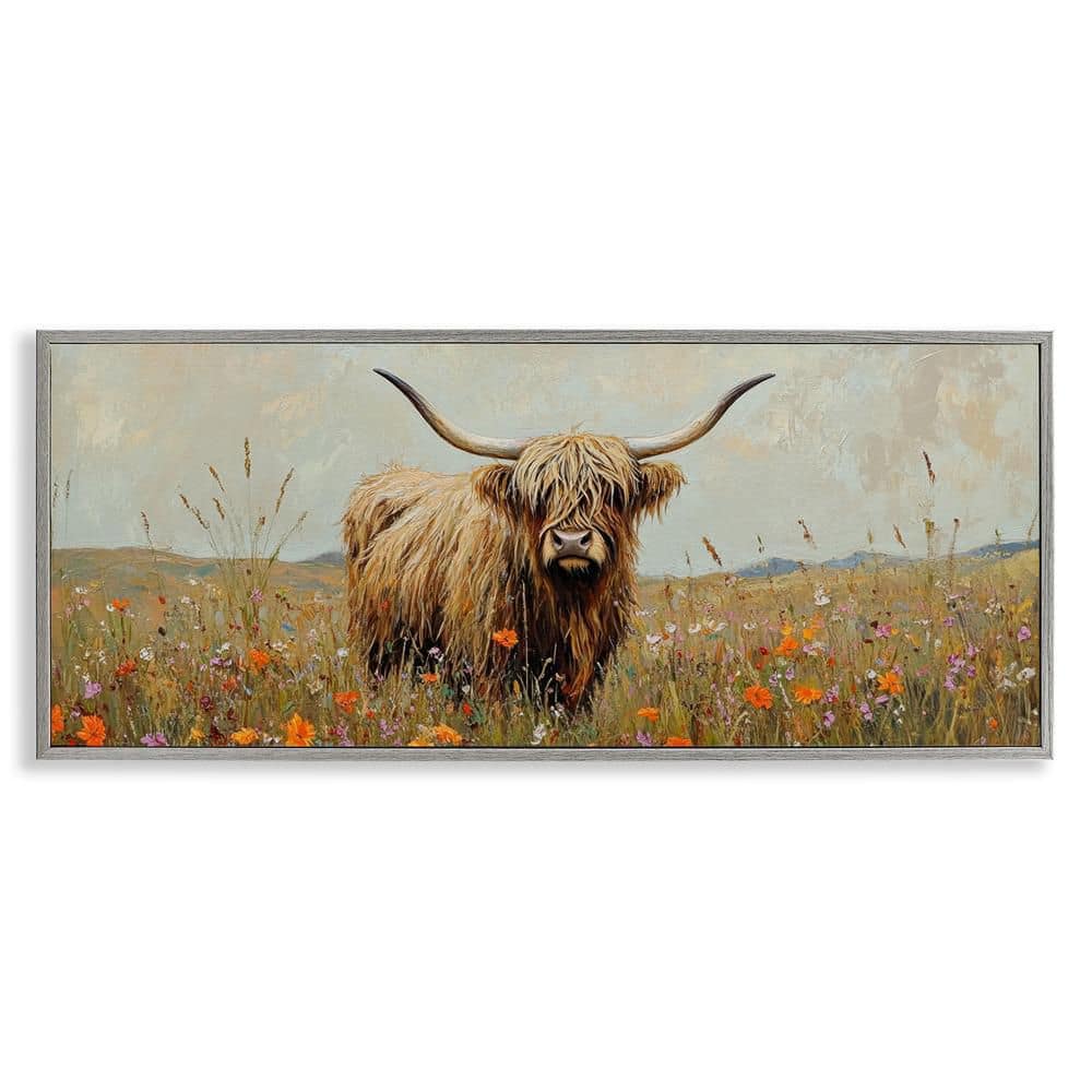 Longhorn And Wildflowers by Petal Prints Design 1 Piece Gray Framed Animal Giclee Art Print 10 in. x 24 in. price history on PriceWatchPro