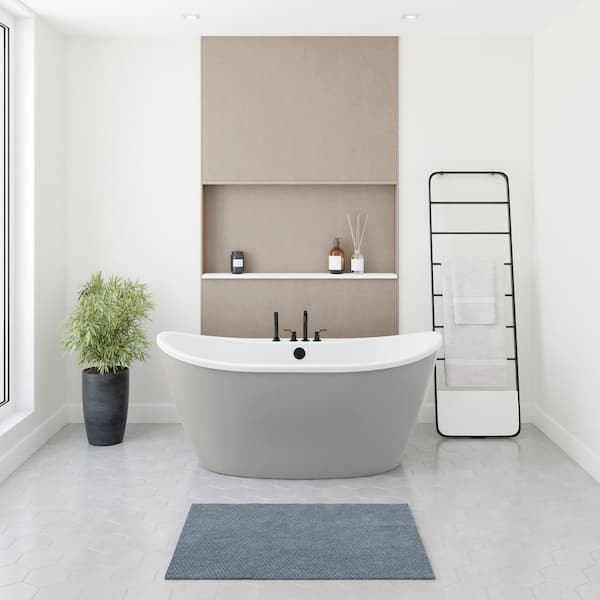 MAAX Delsia Acrylic 60 in. x 32 in. Freestanding Soaking Center Drain Bathtub in White with Sterling Silver Skirt