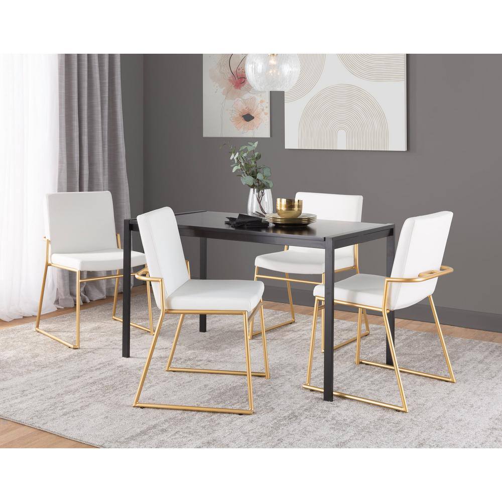 White Faux Leather and Gold Metal Upholstered Side Chair Set