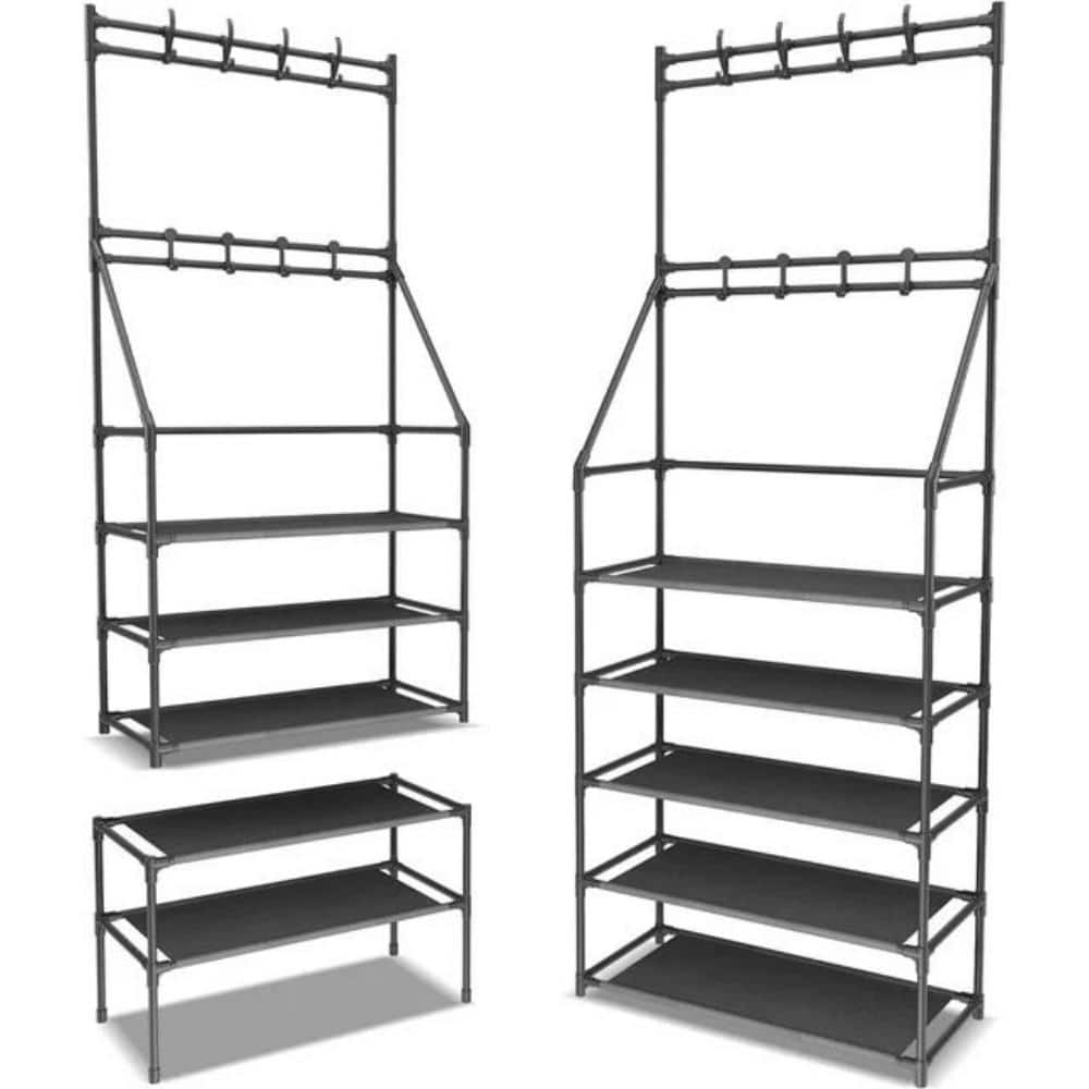 68 in. H 5-Tier Shoe Rack Shoe Storage for Entryway, 10-Pair Narrow Shoe Rack, Coat and Shoe Rack with 8 Hooks, Black price history on PriceWatchPro