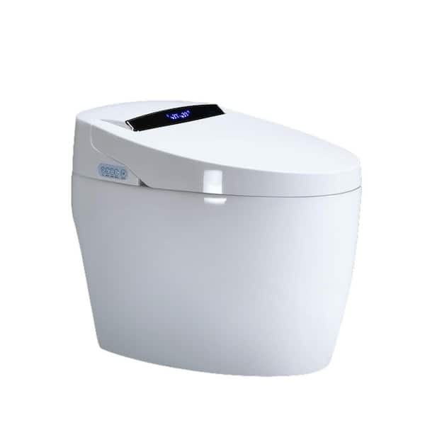 Smart Bidet Toilet 1.28 GPF in White with Remote Control, Auto Open/Close, Heated Seat, Warm Water, Foot Sensor