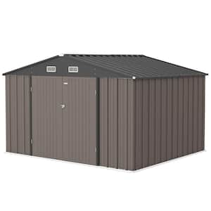 10 ft. W x 8 ft. D Size Upgrade Metal Storage Shed for Outdoor, Lockable Door in Brown (85 sq. ft. )