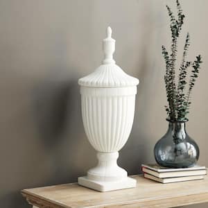 26 in. White Ceramic Tall Fluted Urn Decorative Jars with Lid