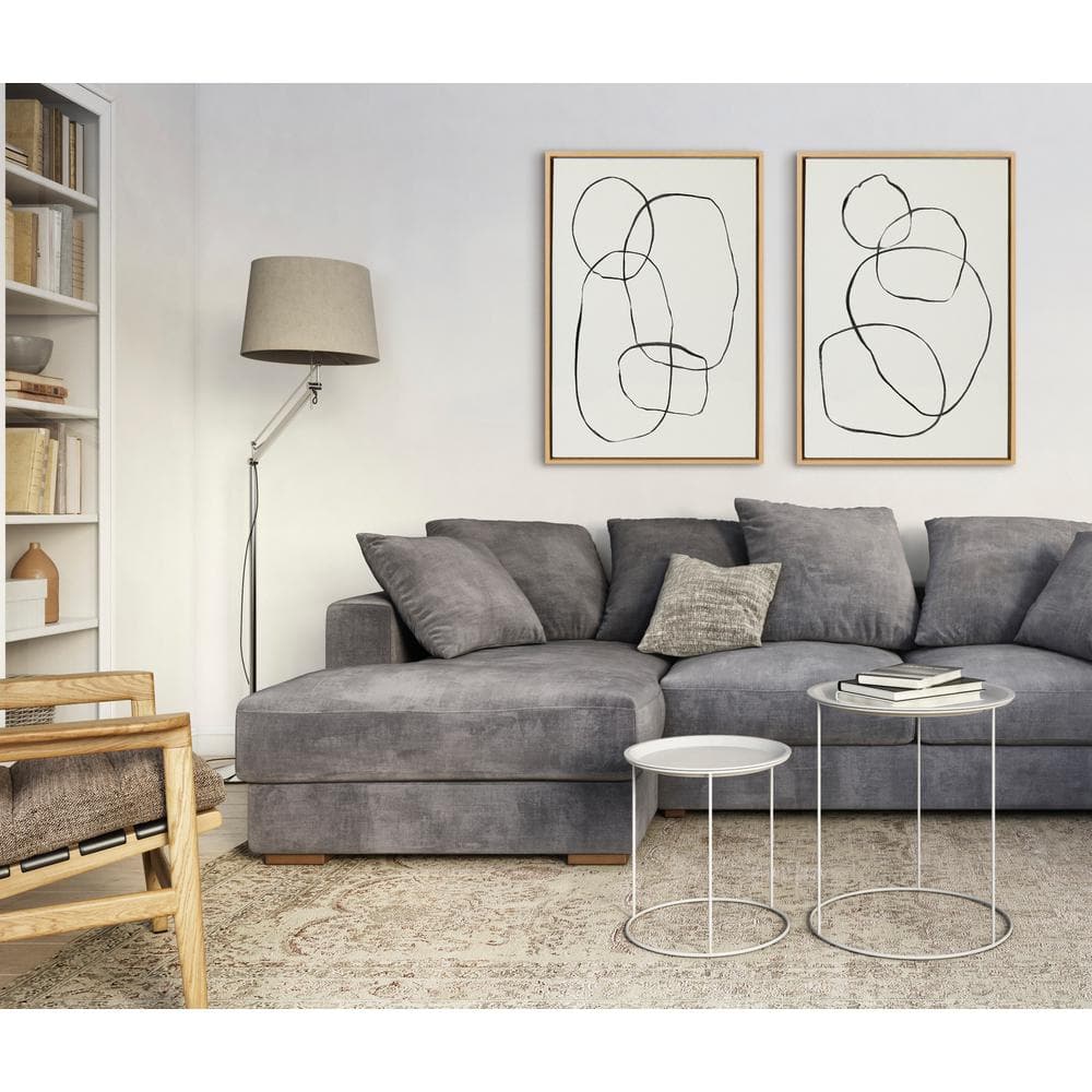 Natural Framed Abstract Black and White Canvas Art Set