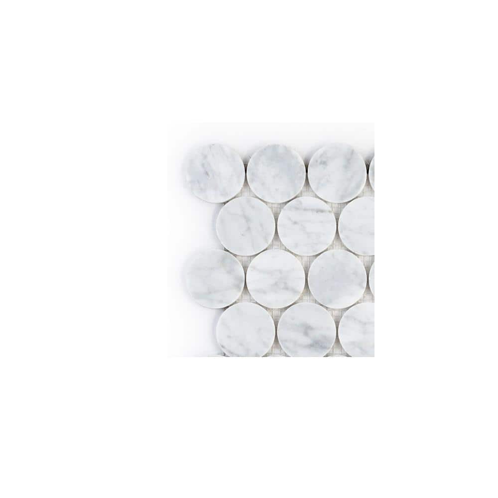 Take Home Tile Sample - Sea Salt Round Venato White 4 in. x 4 in. Penny Honed Marble Wall and Floor Mosaic Tile price history on PriceWatchPro