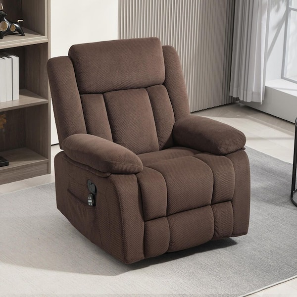 Vibration Massage Recliner Chair with Heat, Oversized Swivel Rocker, Polyester Manual Reclining with Footrest, Brown