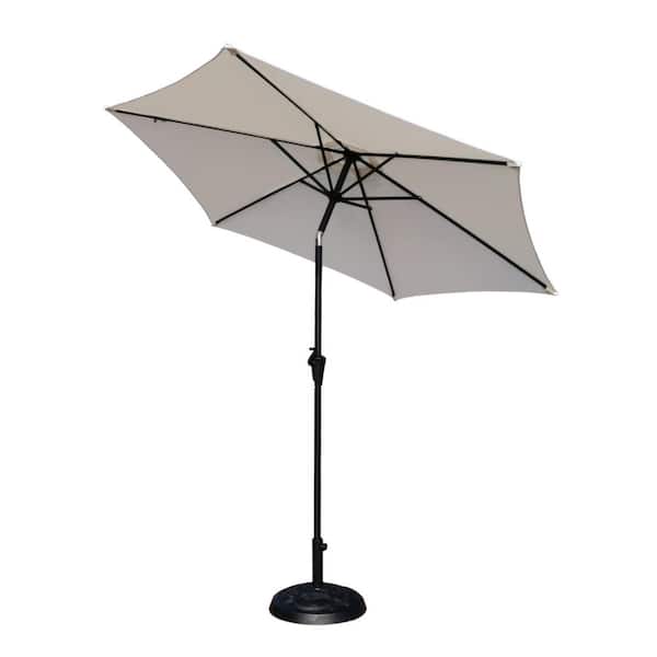 Tatayosi 8.8 ft. Aluminum Market Crank lift and Push Button Tilt Patio Umbrella with Resin Base, Cream