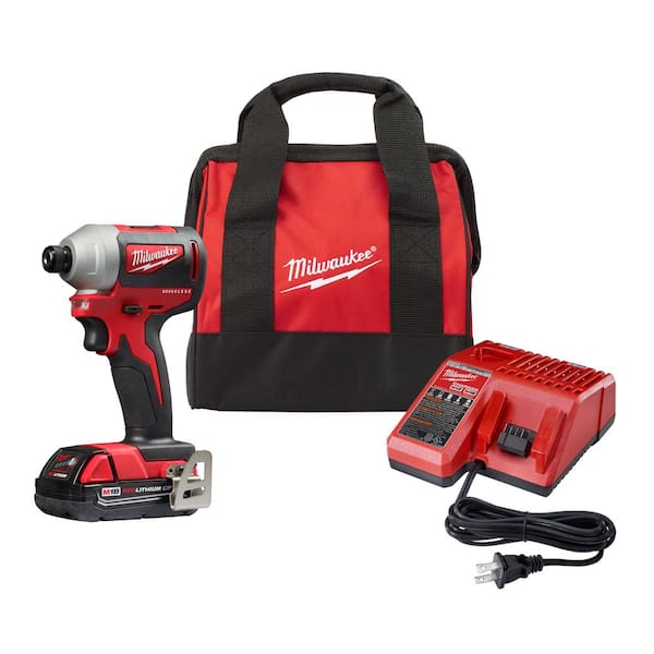 Milwaukee M18 18V Lithium-Ion Compact Brushless Cordless 1/4 in. Impact Driver Kit W/ (1) 2.0 Ah Battery, Charger & Tool Bag