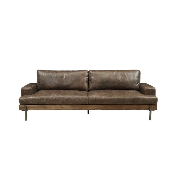 Acme Furniture Silchester 95 In Distressed Chocolate Leather 3 Seater Bridgewater Sofa With Square Arms 52475 The Home Depot Acme Furniture Silchester 95 In, Worn Look Leather Sofa