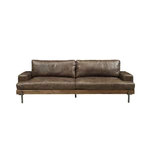 Silchester 95 in. Distressed Chocolate Leather 3-Seater Bridgewater Sofa with Square Arms