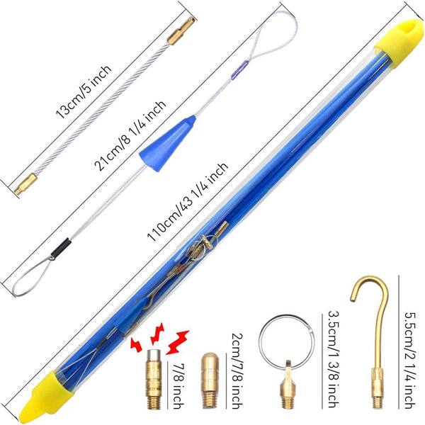 fiberglass fishing pole hook YICHUHAOXI 50 ft. Fiberglass Electrical Connectable Fish Tape Pull Kit with Hook and Hole Kit Transparent Tube Blue