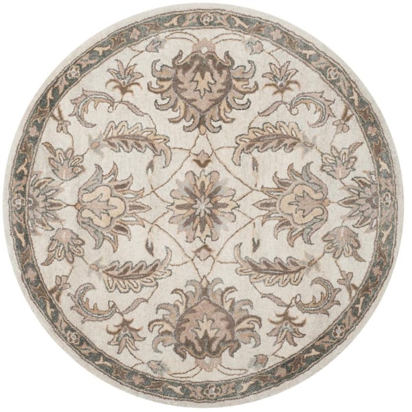 SAFAVIEH Bella Ivory/Light Gray 5 ft. x 5 ft. Round Border Area Rug