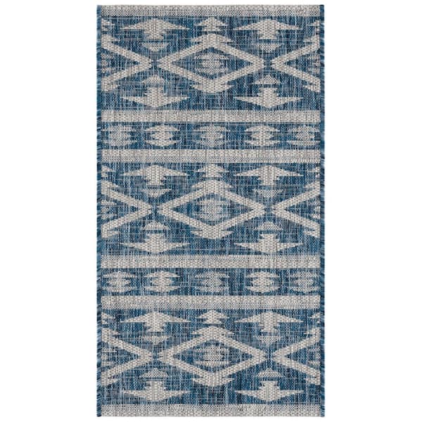 Courtyard Navy/Gray 2 ft. x 4 ft. Geometric Striped Diamond Indoor/Outdoor Area Rug