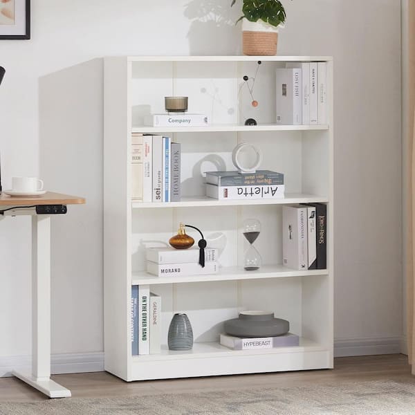 48 in. Tall White Wood 4-Shelf Bookcase