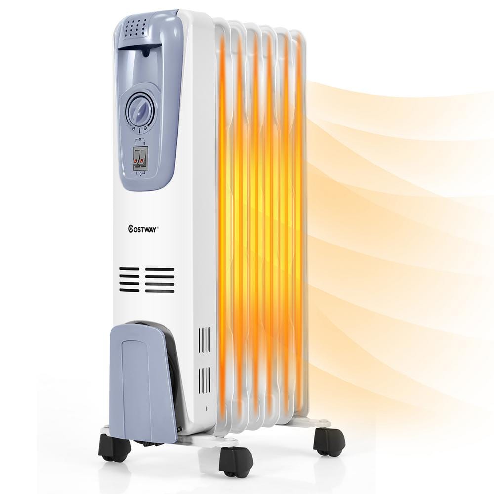 Blue and White 1500W Oil-Filled Radiator Heater with Thermostat