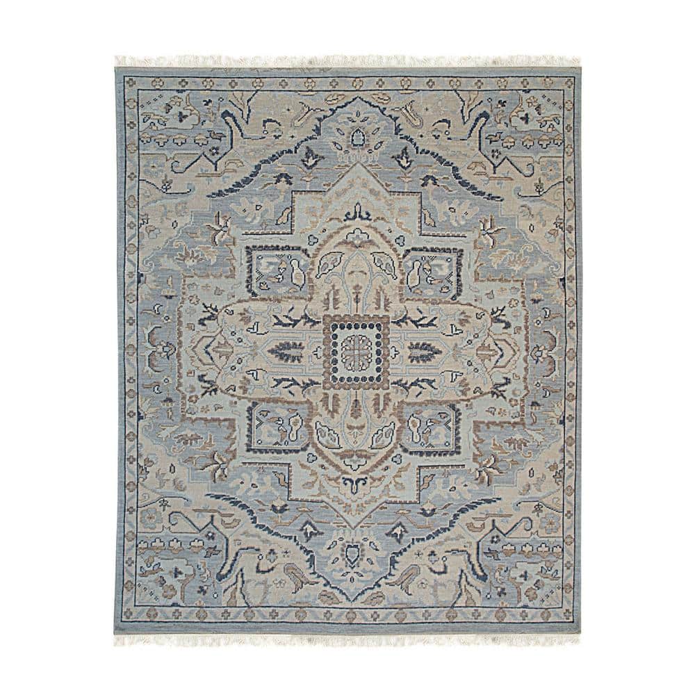 Blue Hand-Knotted Wool 6' x 9' Oriental Area Rug