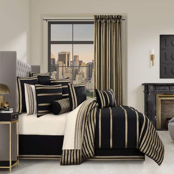 J QUEEN NEW YORK INC Charleston Black 4-Piece. Black Polyester Queen Comforter Set 96 X 92 in.
