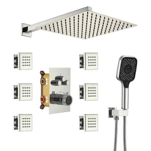 6-Spray Thermostatic Dual Shower Heads 12 in. Wall Mount Fixed and Handheld Shower Head 2.5 GPM with 6-Jets in Chrome