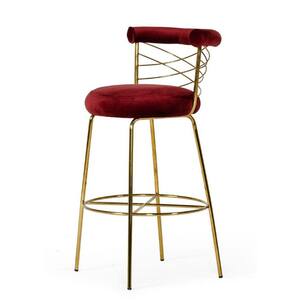 34 in. Red and Gold Low Back Metal Frame Bar Stool with Fabric Seat