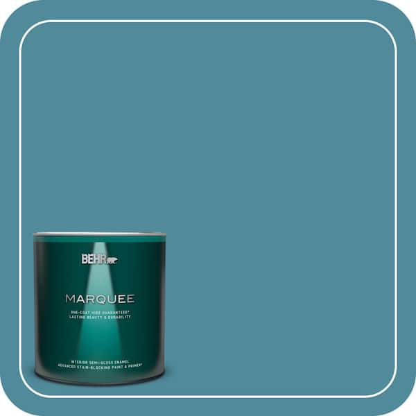 BEHR MARQUEE 1 qt. #S460-5 Blue Square One-Coat Hide Semi-Gloss Enamel Interior Paint & Primer