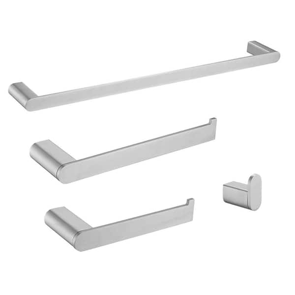 ehablix 4-Piece Bathroom Hardware Set with Towel Bar, Robe Hook, Toilet Paper Holder in Brushed Nickel