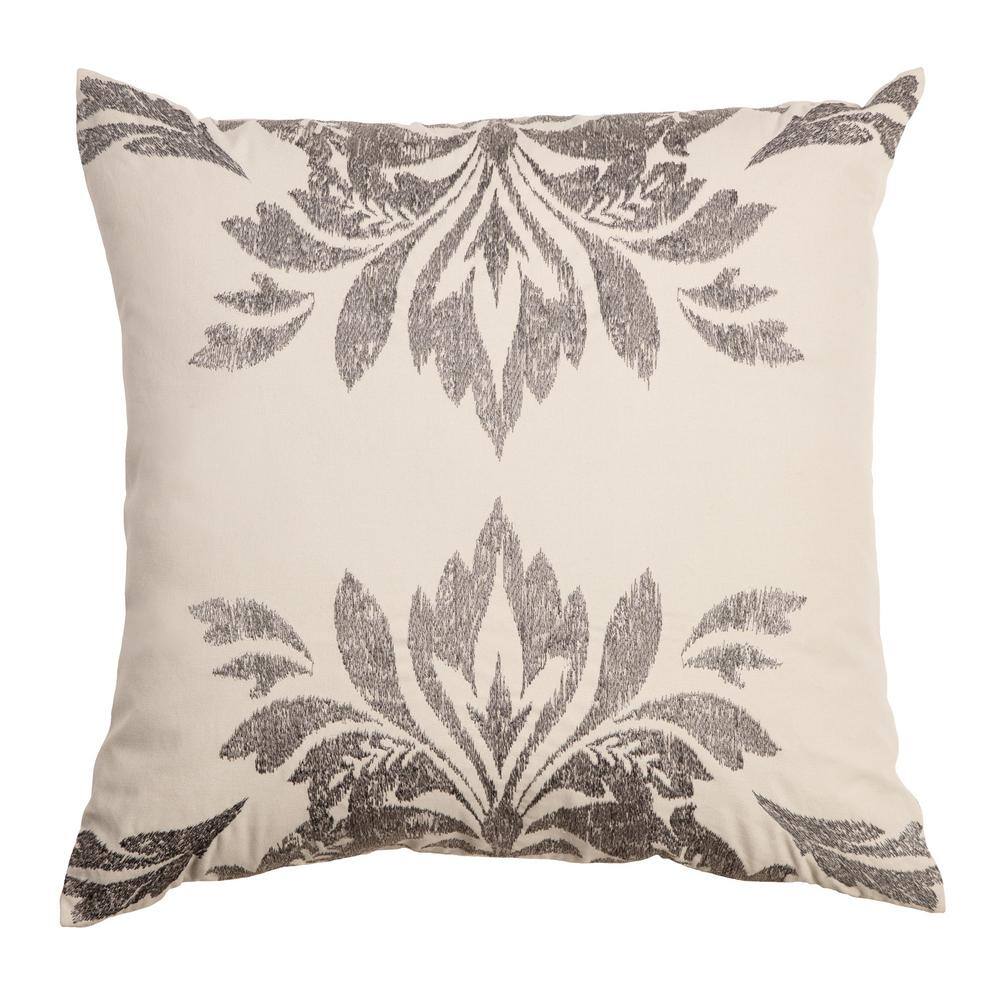 Arden Selections Cream and Grey Damask 20 in. x 20 in. Home Indoor ...