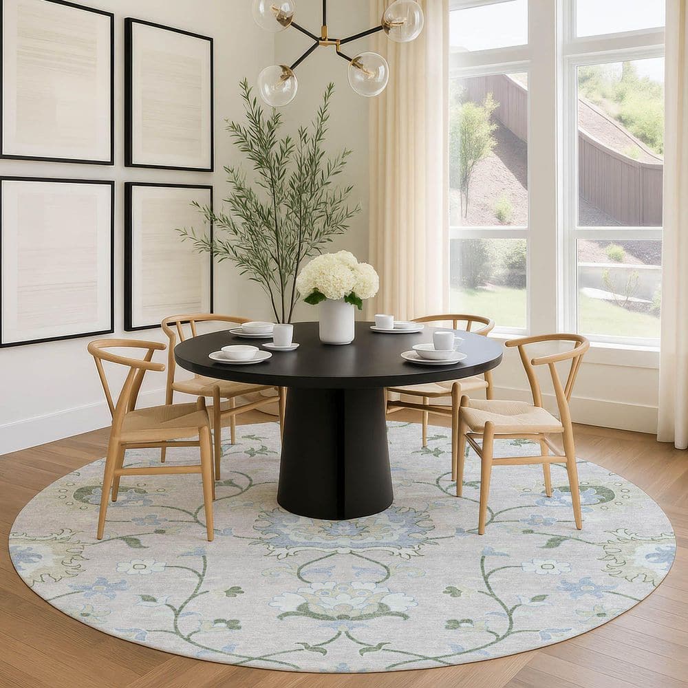 Chantille Machine Washable Indoor/Outdoor Abstract ACN2291 Pearl 8 ft. x 8 ft. Round Rug price history on PriceWatchPro