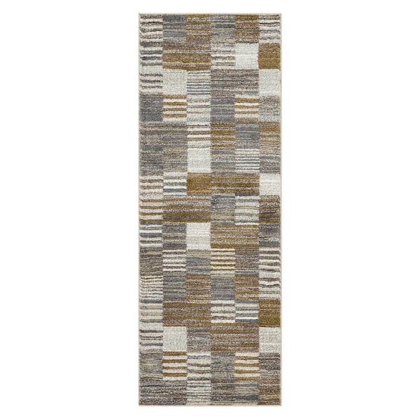 Home Decorators Collection Pernette Gray/Beige Doormat 3 ft. x 8 ft. Geometric Area Rug