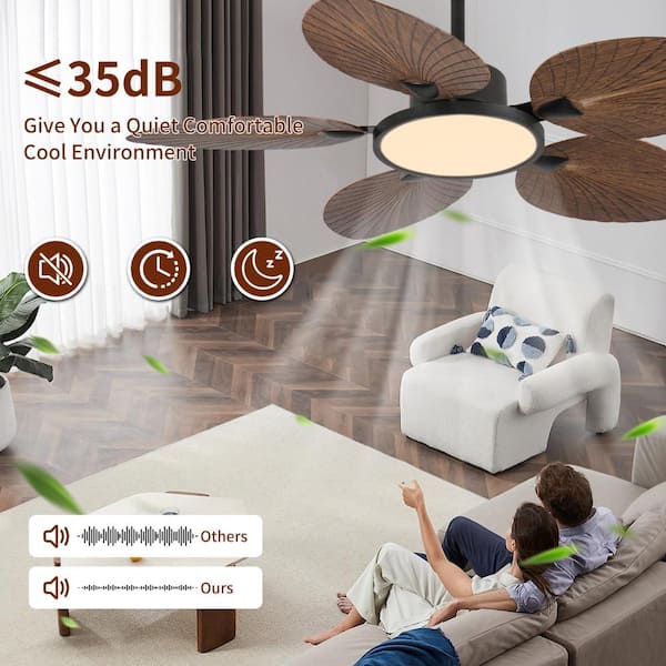 ONEMIX 52 in. Indoor Black Retro 5 Palm Leaf Shaped Blades Ceiling
