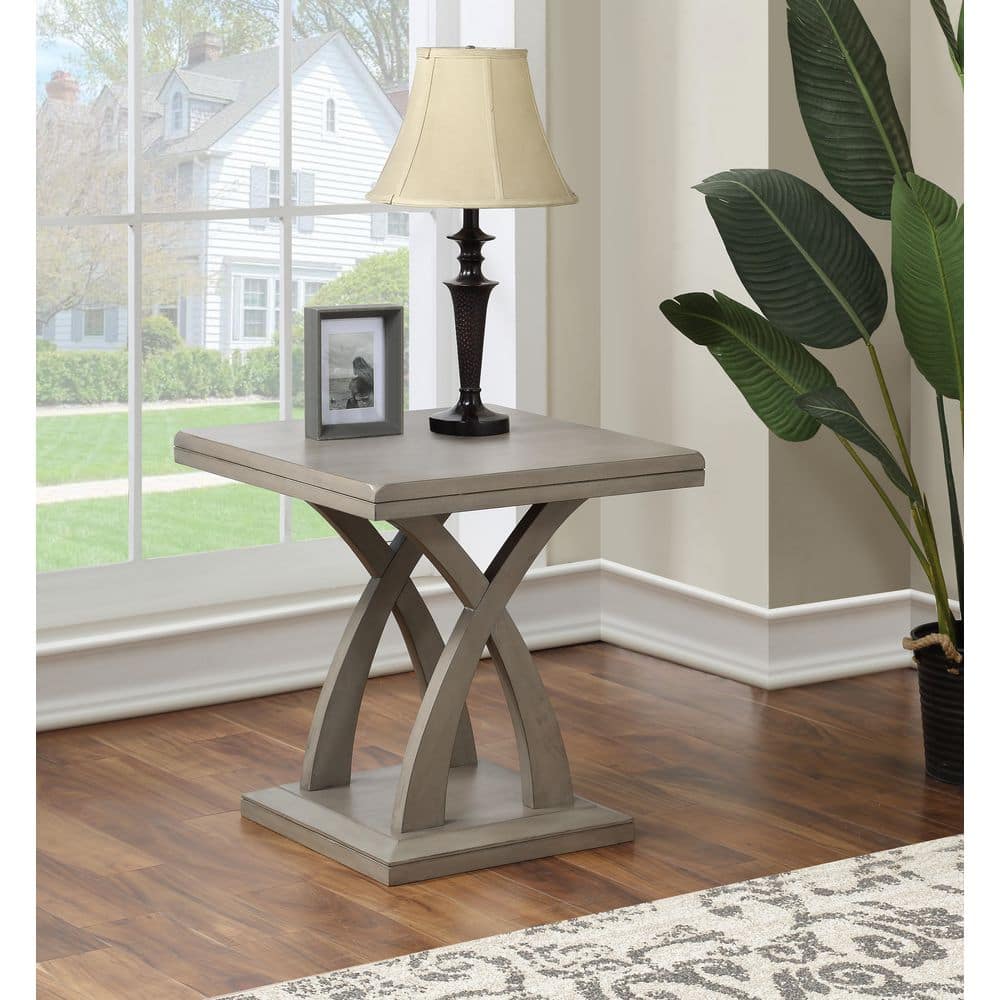 Jocelyn Gray Wood and Silver Metal X-Base End Table