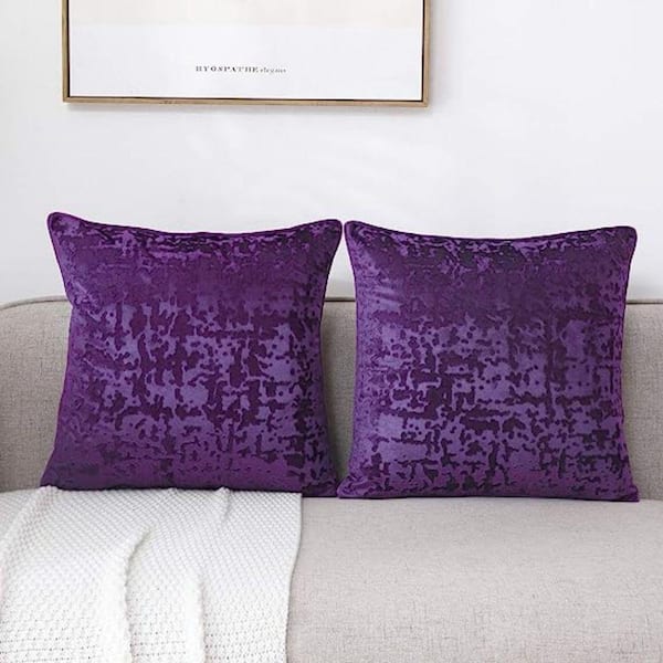 Outdoor Decorative Plush Velvet Throw Pillow Covers Sofa Accent Couch Pillows (Set of 2), Purple