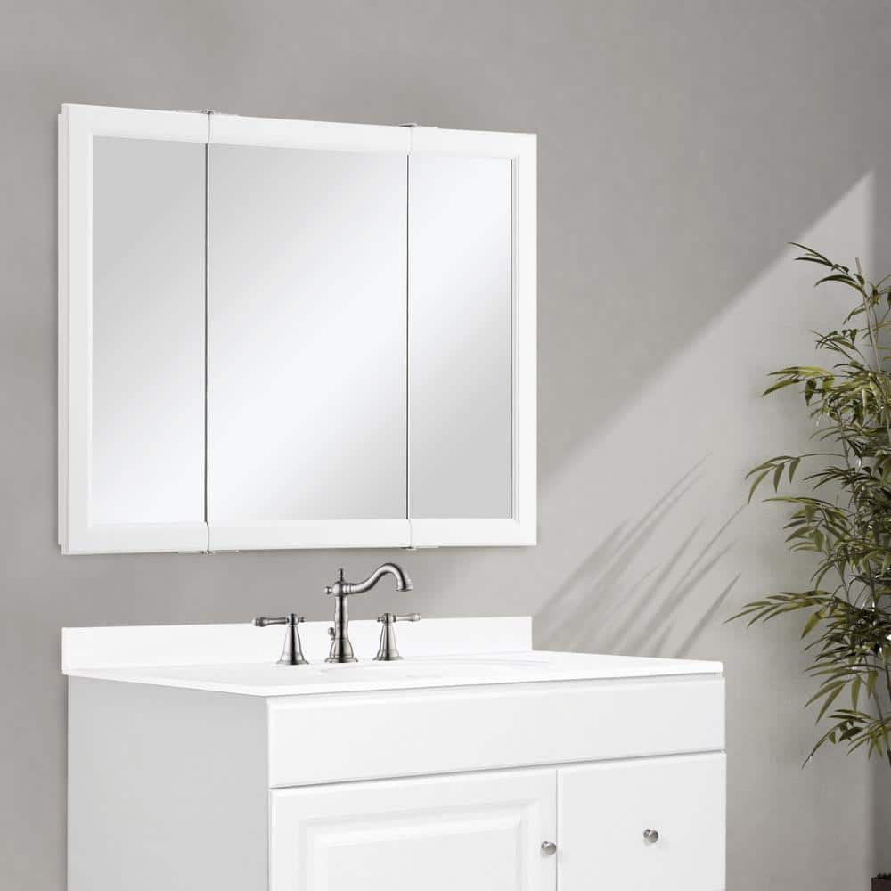 Wyndham White Tri-View 36'' Surface Mount Medicine Cabinet