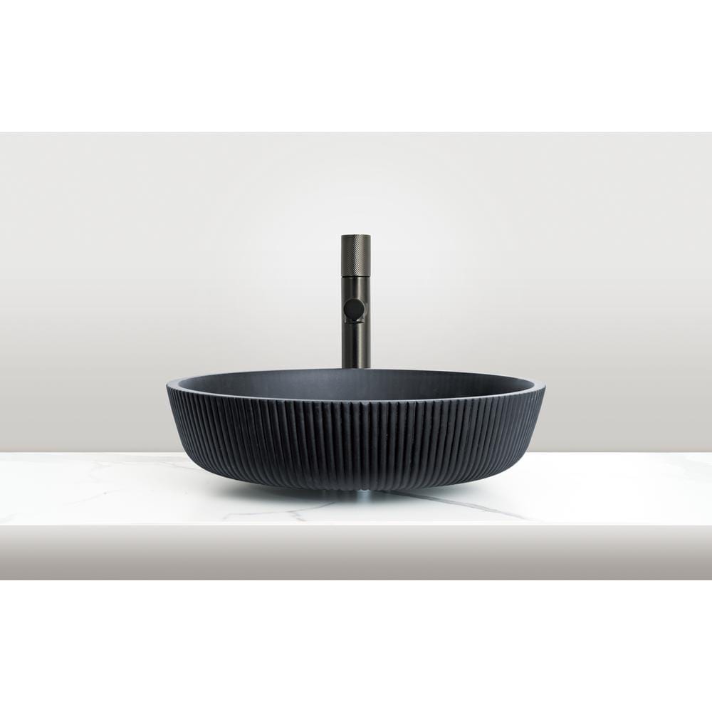 Matte Black Striped Tempered Glass Circular Vessel Sink 16.54"