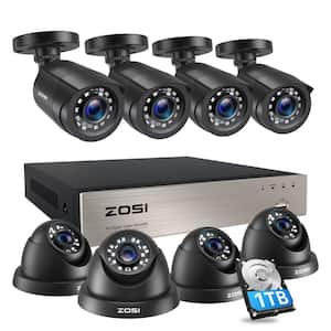 8-Channel 5MP-Lite 1TB HDD Outdoor Home Security Camera System with 1080p 4-Wired Dome Cameras and 4-Bullet Cameras