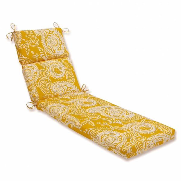Pillow Perfect Paisley 21 in. x 28.5 in. Deep Seating Outdoor Chaise Lounge Cushion in Yellow/Ivory Addie