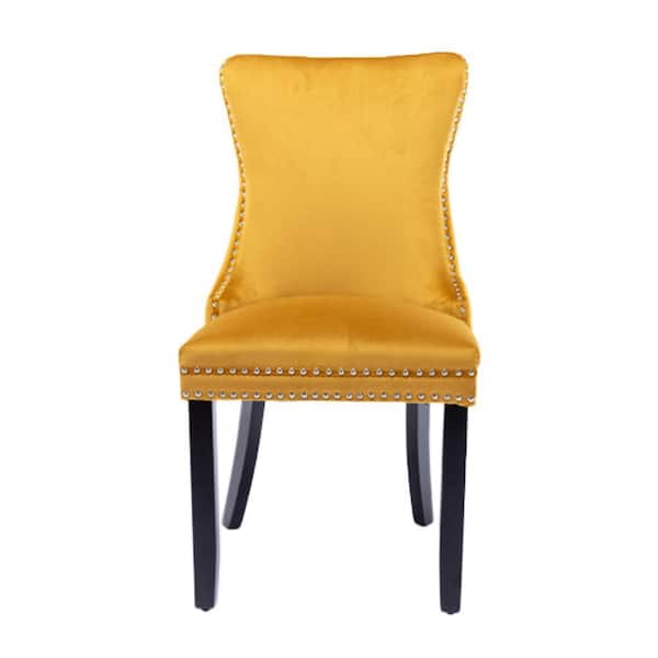 Unbranded Gold Velvet Wing-Back Dining Chair with Backstitching Nailhead Trim and Solid Wood Legs(Set of 2)