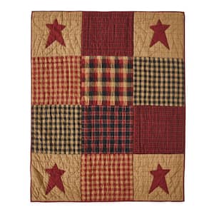 Connell Red Black Tan Primitive Patchwork Quilted 50 x 60 Throw Blanket