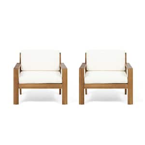 Santa Ana Teak Brown Removable Cushions Wood Outdoor Lounge Chair with Cream Cushions (2-Pack)