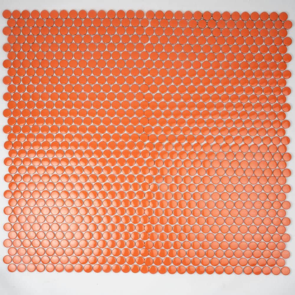 Cirkel 12.4'' Orange Glossy Porcelain Mosaic Tile Sheet