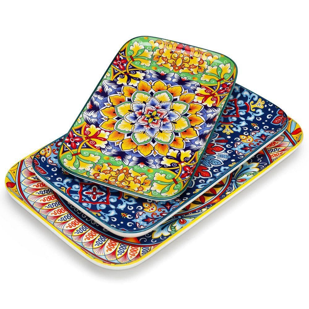 MALACASA 3-Piece Assorted Colors Porcelain Sushi Plates Set Rectangular ...